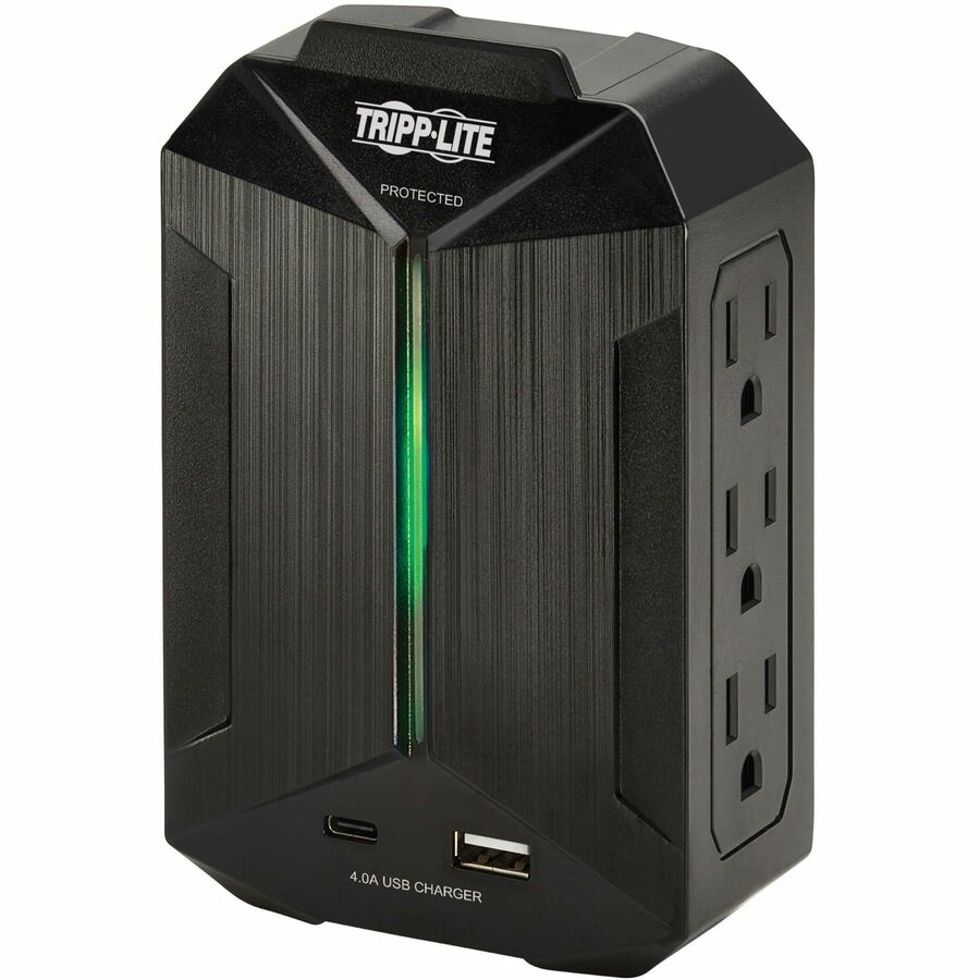 Eaton Tripp Lite Series Protect It 6-Outlet Surge Protector - 5-15R Outlets, 2 USB Ports, 5-15P Direct Plug-In, 490 Joules, Black