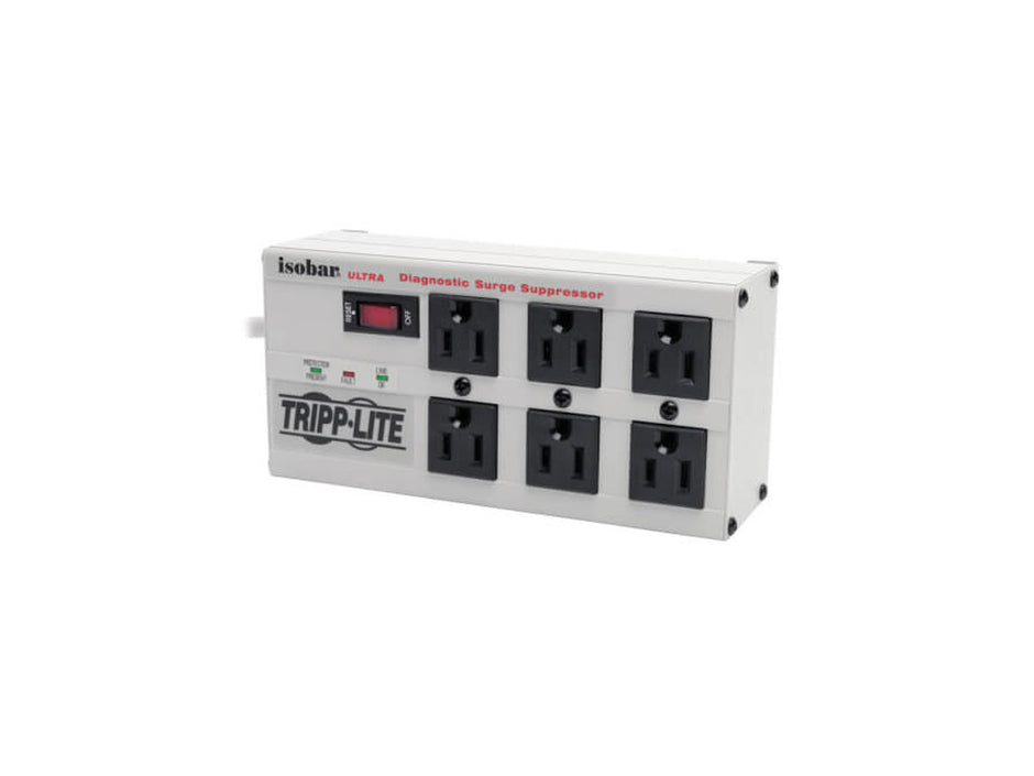 Eaton Tripp Lite Series Isobar 6-Outlet Surge Protector, 6 ft. Cord with Right-Angle Plug, 3330 Joules, Diagnostic LEDs, Metal Housing