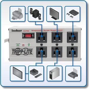 Eaton Tripp Lite Series Isobar 6-Outlet Surge Protector, 6 ft. Cord with Right-Angle Plug, 3330 Joules, Diagnostic LEDs, Metal Housing