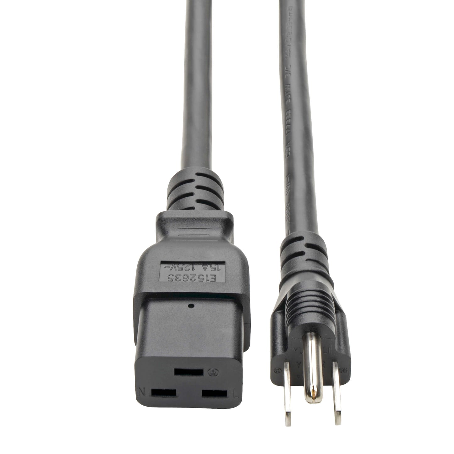 Eaton Tripp Lite Series Computer Power Cord, C19 to NEMA 5-15P - Heavy-Duty, 15A, 125V, 14 AWG, 10 ft. (3.05 m), Black